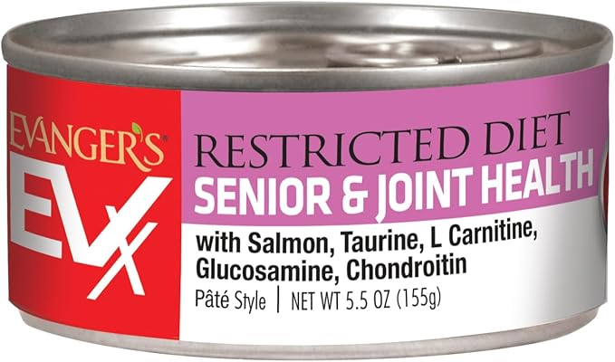 Evanger’s EVX Restricted Diet Senior and Joint Health Canned Cat Food – 24 Count, 5.5 oz Cans Each – Salmon with Taurine, L Carnitine, Glucosamine & Chondroitin – Grain Free Pâté Style-PawvioPets