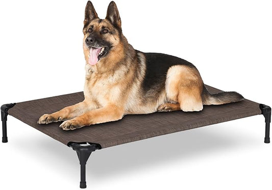 Elevated Dog Bed for Outdoor, Large Raised Dog Cot with Washable Mesh, Cooling Pet Cot Chew Proof for Outside Camping, 42"x30" Brown-PawvioPets