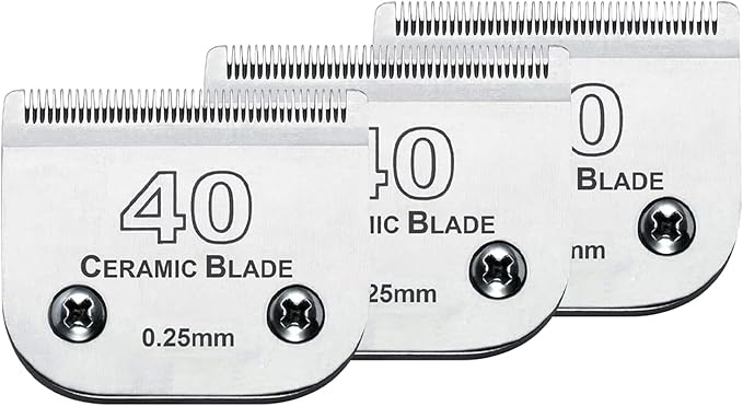 Audoc 3Pcs 40 Blade Dog Grooming Clipper Replacement Blades Compatible with Wahl/Oster Dog Clippers,Detachable Ceramic Blade & Stainless Steel Blade,Size 40 Cut Length 1/100"(0.25mm)-PawvioPets