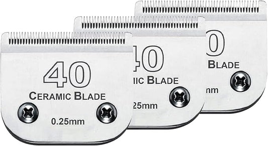 Audoc 3Pcs 40 Blade Dog Grooming Clipper Replacement Blades Compatible with Wahl/Oster Dog Clippers,Detachable Ceramic Blade & Stainless Steel Blade,Size 40 Cut Length 1/100"(0.25mm)-PawvioPets