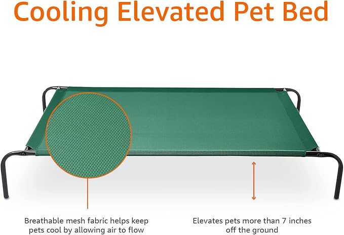Amazon Basics Cooling Breathable Elevated Dog Bed with Durable Metal Frame, for Large Dogs, X-Large, 60 x 37 x 9 Inch, Green-PawvioPets