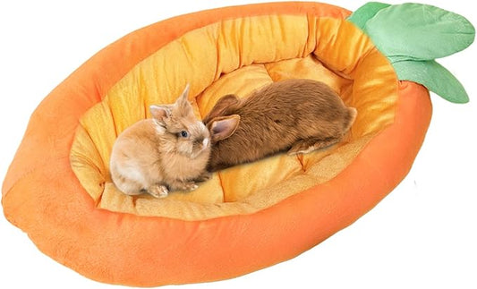 Bunny Bed, Rabbit Bed Carrot Shape, Soft & Machine Washable with Removable Cushion for Guinea Pig Chinchilla Squirrel Hedgehog and Other Small Animals (Carrot Shape)-PawvioPets