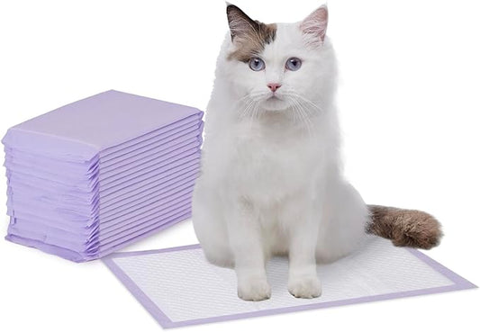 Amazon Basics Cat Litters Pee Pads, 20 Count, Universal Fit for Litter Box, Odor Control with Lemon Scent, Purple and White-PawvioPets
