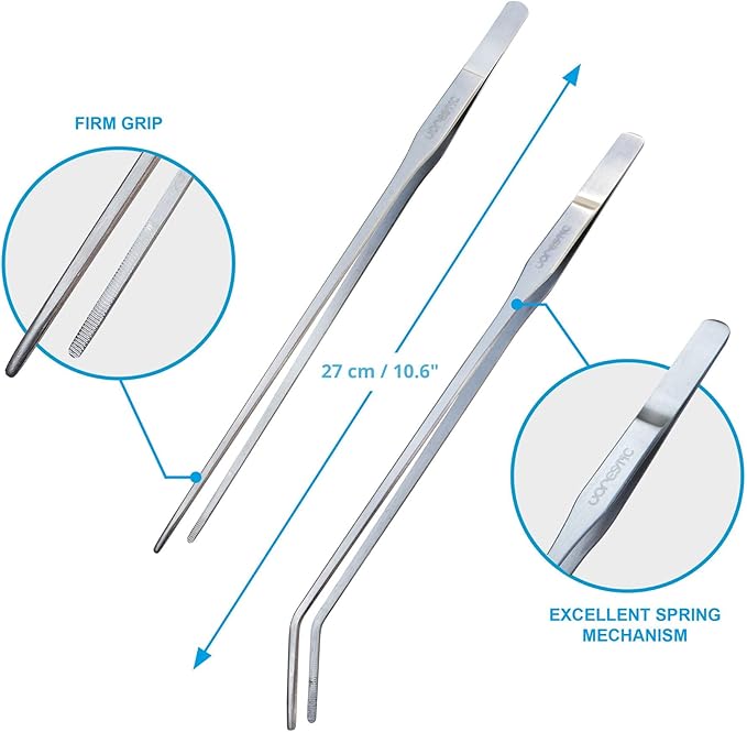 2 Pcs 10.6 Inches Heavy Duty Reptile Feeding Tongs, Long Aquarium Tweezers, Straight and Curved Long Tweezers for Aquarium and Terrarium-PawvioPets