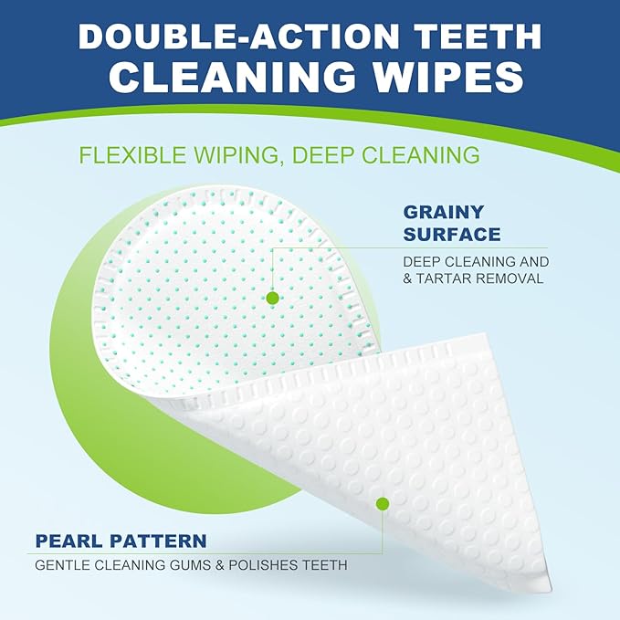 Dog Dental Care Finger Wipes, 60 PCS Teeth Cleaning Wipes for Dogs & Cats, Tooth Brushing Kit Dental Wipes Reduces Plaque & Freshens Breath, Disposable Gentle Cleaning & Gum Care Pet Wipe-PawvioPets
