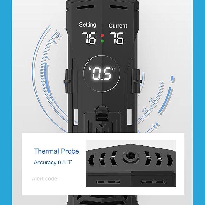 Carefree Fish 100/200/300/500/800W Paladin Aquarium Heater PTC Ceramics Heating Rod Digital LED Intelligent Leaving Water Automatically Stop Heating System for Freshwater and Saltwater No Cooking Fish-PawvioPets