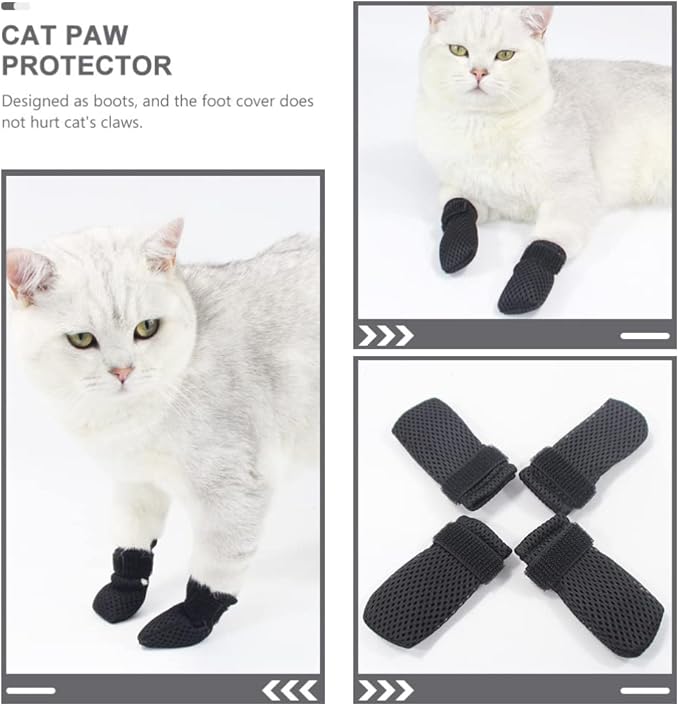 Cat Booties to Prevent Scratching: 4pcs AntiScratch Cat Claw Covers for Feeding Medicine, Pet Grooming, Bathing Shaving Checking, and Nail Trimming, Black Pet Shoes Socks Caps Mittens Paw Protector M-PawvioPets