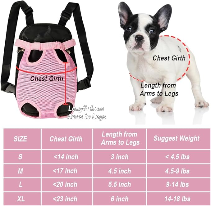 FEimaX Dog Carrier Backpack Pet Legs Out Front Cat Travel Bag, Adjustable Puppy Backpacks Carriers Hands-Free for Small Medium Dogs Cats Hiking Traveling Camping Daily Walking (Small, Pink)-PawvioPets