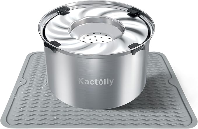 1.5 Gal Dog Water Bowl No Spill, 5.6L Stainless Steel Bowls and Non-Slip Dog Bowl Mats for Food and Water, Silicone Pet Feeding Mats for Floors Waterproof-PawvioPets