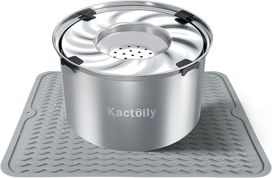 1.5 Gal Dog Water Bowl No Spill, 5.6L Stainless Steel Bowls and Non-Slip Dog Bowl Mats for Food and Water, Silicone Pet Feeding Mats for Floors Waterproof-PawvioPets
