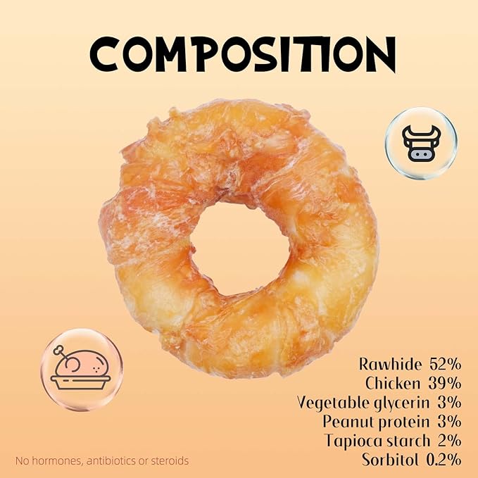 ASMPET Dog Treats Chews, Chicken Wrapped Rawhide Donuts Dental Care Chews for Small Medium Large Breed Aggressive Chewers (Pack of 4)-PawvioPets