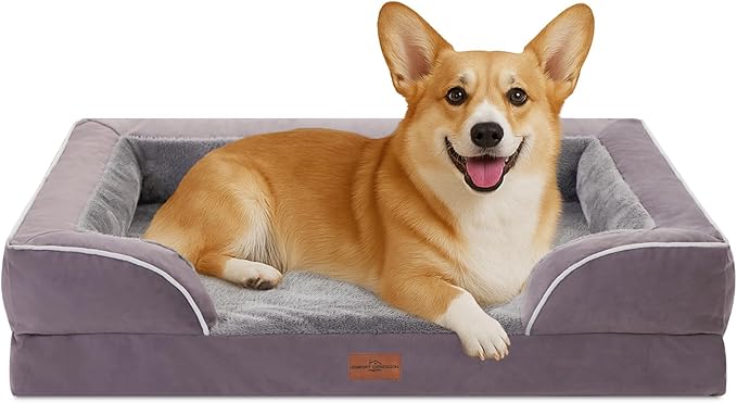 Comfort Expression Medium Dog Beds Waterproof Orthopedic Foam Dog Sofa Beds for Medium Large Dogs Comfy Pet Bed with Washable Removable Cover & Non-Slip Bottom(Medium,Purple)-PawvioPets