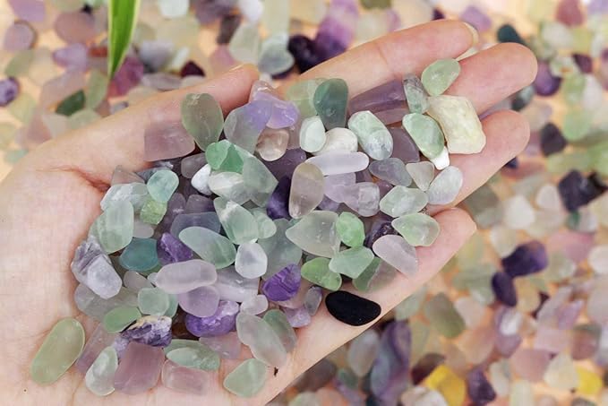 Fluorite Aquarium Gravel Rocks Natural Tumbled Healing Crystal Chips Bulk Gemstones Tumbled Crushed Stones for Fountain Vase Filler Planters Decorative Fish Tank Potted Reiki Energy Balancing 0.44lb-PawvioPets
