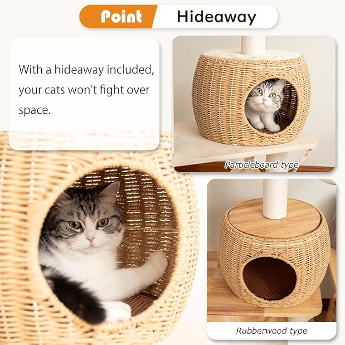 56.6in Large Wooden cat Tower for Large Multiple Cats,cat Tree with Observation Deck, Suitable for Summer and Winter 144CM (Particleboard)-PawvioPets