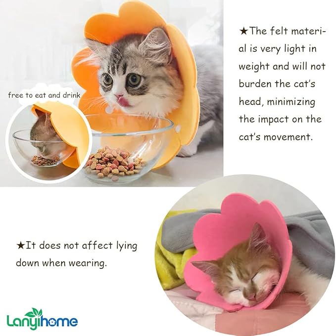 Adjustable Cat Recovery Collar - Cute Flower Neck Cat Cones After Surgery, Set of 2 Cat E Collar, Surgery Recovery Elizabethan Collars for Kitten and Cats S Size (2 pcs)-PawvioPets