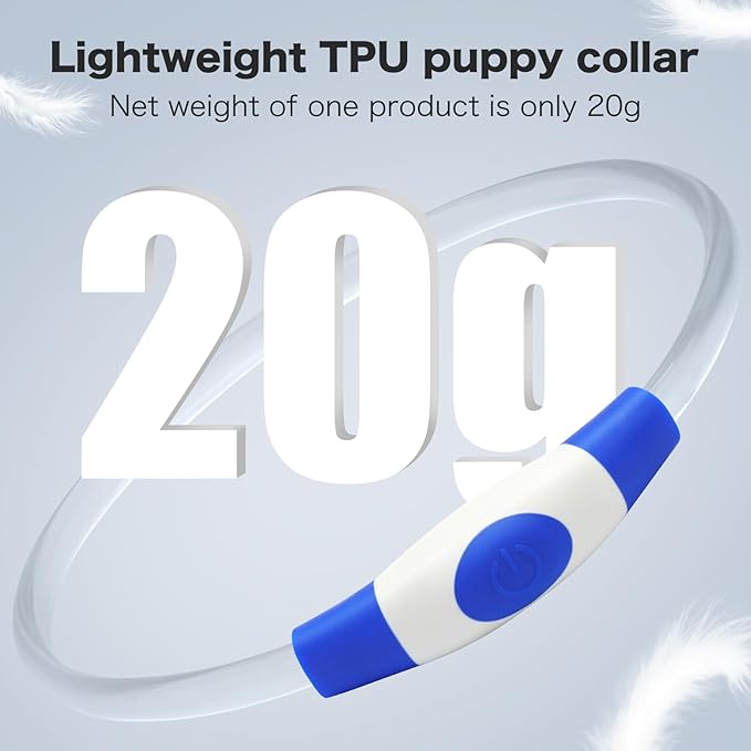 BSEEN Light Up Dog Collar, High Visibility LED Dog Collar Rechargeable- Rainproof TPU Cuttable Glowing Pet Collar for Small Dogs & Cats - Puppy Safety Lights for Night Walking (XS- Blue 40cm)-PawvioPets