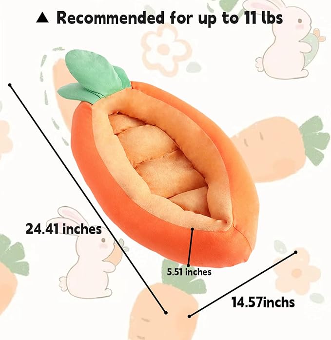 Bunny Bed, Rabbit Bed Carrot Shape, Soft & Machine Washable with Removable Cushion for Guinea Pig Chinchilla Squirrel Hedgehog and Other Small Animals (Carrot Shape)-PawvioPets