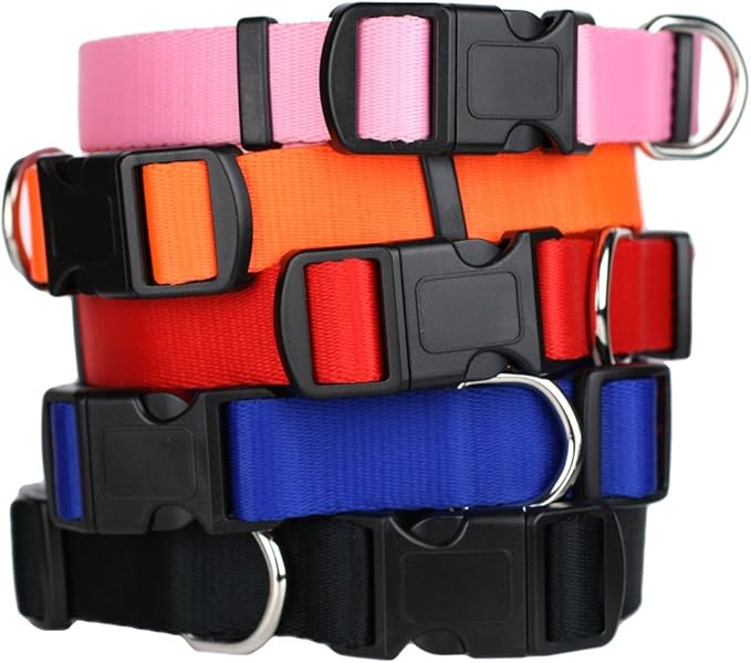 GoTags Dog Collars, Durable Solid Nylon Dog Collars in 5 Color Options and 4 Adjustable Sizes for Puppy and Dogs Extra Small, Small, Medium or Large-PawvioPets