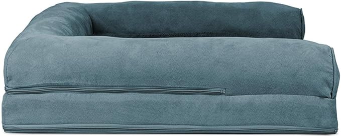 Furhaven Cooling Gel Dog Bed for Large/Medium Dogs w/ Removable Bolsters & Washable Cover, For Dogs Up to 55 lbs - Plush & Suede Sofa - Deep Pool, Large-PawvioPets