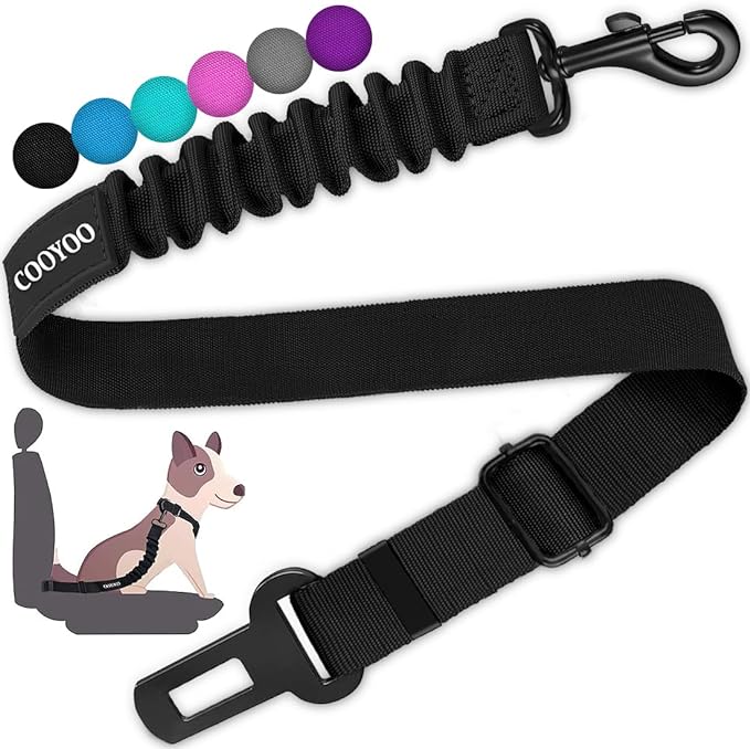COOYOO Dog Seat Belt, Durability Retractable Dog Car Harness Adjustable Dog Seat Belt for Vehicle Nylon Pet Safety Seat Belts Heavy Duty & Elastic (1 Pack Black)-PawvioPets
