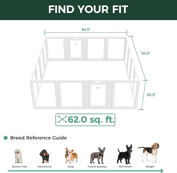 FXW AuraSpace Acrylic Indoor Unleashed Dog Playpen for Small and Medium Dogs, 30 Inch, 16 Panels, White-PawvioPets