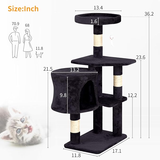 BestPet Cat Tree 36 inch Tall Scratching Toy Activity Centre Cat Tower Cat Condo Multi-Level Furniture Scratching Posts for Indoor Cats,Dark Gray-PawvioPets