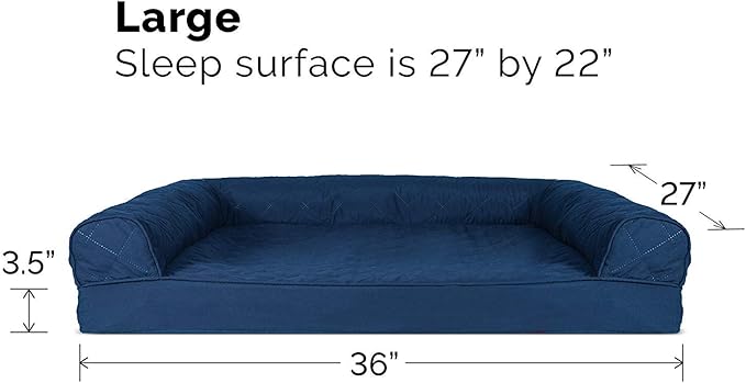 Furhaven Orthopedic Dog Bed for Large/Medium Dogs w/ Removable Bolsters & Washable Cover, For Dogs Up to 55 lbs - Quilted Sofa - Navy (Blue), Large-PawvioPets