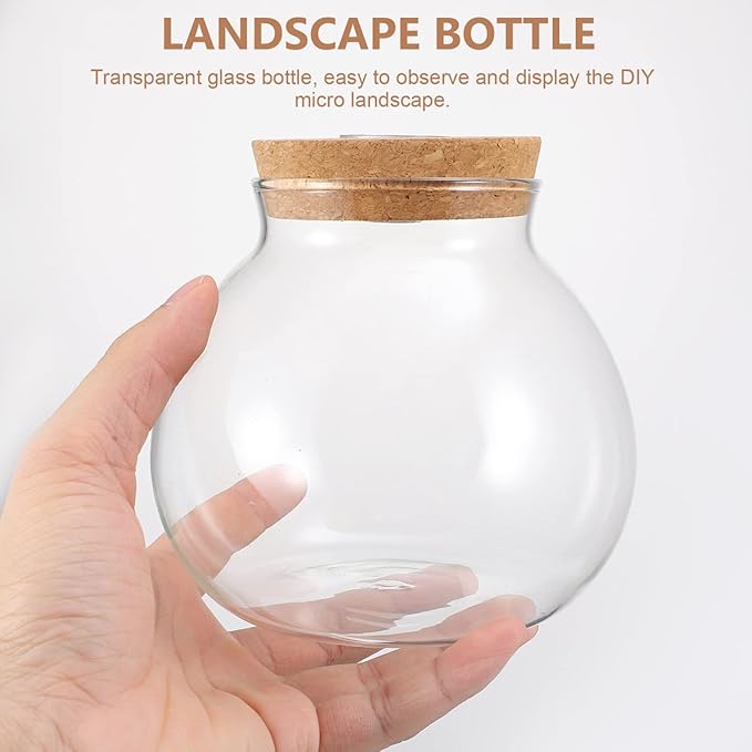 Fish Bowl with LED Light - Small Betta Fish Tank with LED Lighting and Lid Glass Fish Bowl Small Aquarium Glass Terrarium Container Bottle for DIY Landscape, Home Decor-PawvioPets