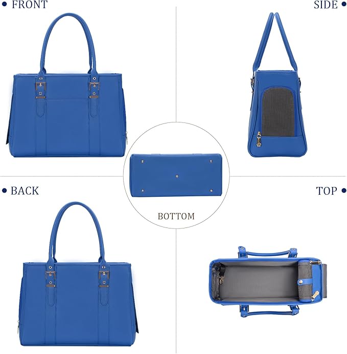 Fashion Pet Carrier Dog Purse Cat Bag Soft-Sided Carriers Travel Airline Approved, Stylish Leather Tote Handbag for Small Animal Puppy Kitten (Blue)-PawvioPets