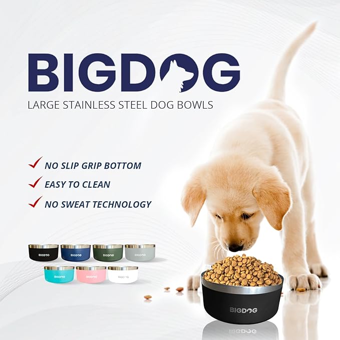 BigDog Bowl, Heavy Duty, Stainless Steel, Non Slip, Large Capacity, for Big Tall Dogs, Holds 64 ozs, Blue-PawvioPets