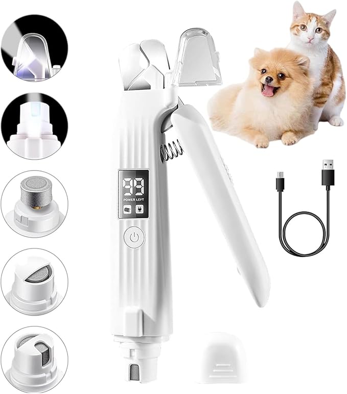 2-in-1 Dog Nail Trimmers & Dog Nail Grinder with 2 LED Lights, USB Rechargeable, Cat Nail Clipper with Splash Guard, and Multiple Grinding Methods for Small, Medium, and Large Dogs & Cats-PawvioPets