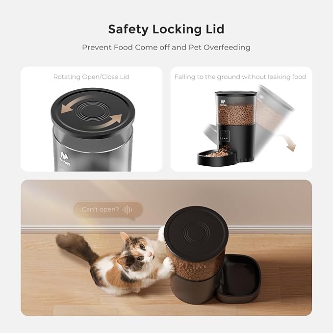 Automatic Cat Feeder - 3L Pet Dry Food Dispenser with Timed Programmable Portion Control, Dual Power Backup, Easy Set Up, 10 Meals Per Day for Cats and Puppies, Black（Remote Not Supported）-PawvioPets