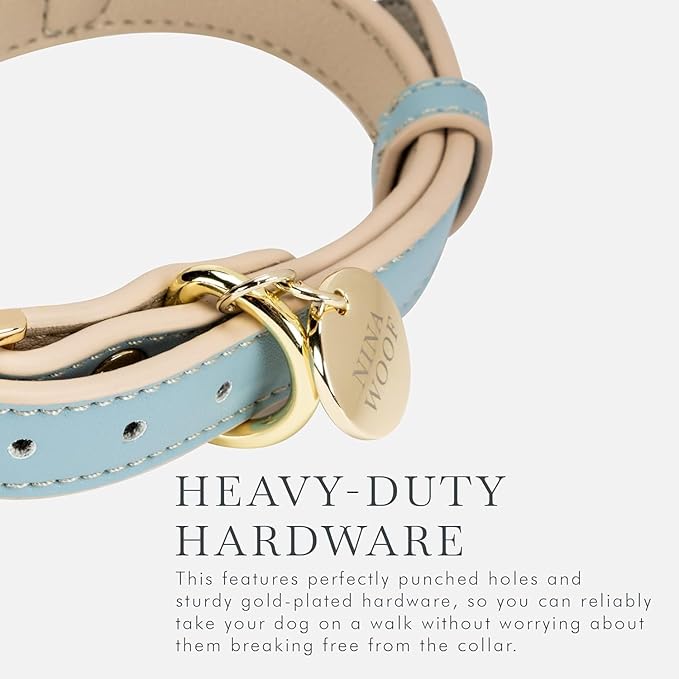 Cupertino Dog Collars, Harnesses & Leashes Made from Vegan Leather with Dog Tracker Device Holder Adjustable Dog Collar - Color Blue, Large-PawvioPets