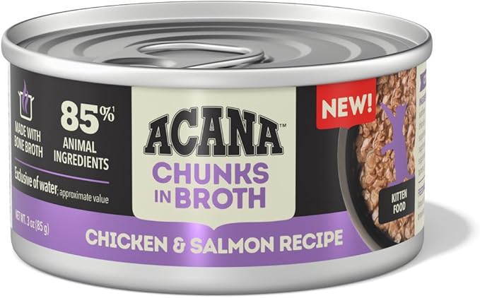 ACANA Chunks in Broth Wet Cat Food Chicken & Salmon Recipe for Kittens 3oz Cans (12 Count)-PawvioPets