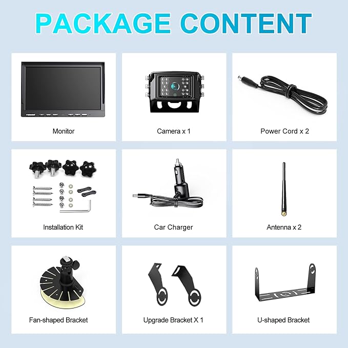 Fookoo HD 1080P 10" Wireless Backup Camera, 10-inch Dual/Quad Split Monitor, Supports 4 Cameras, IP69 Waterproof Rear View Camera Parking Lines, Recording w/ 32GB SD Card for RV/Trailer/Truck (DW101)-PawvioPets