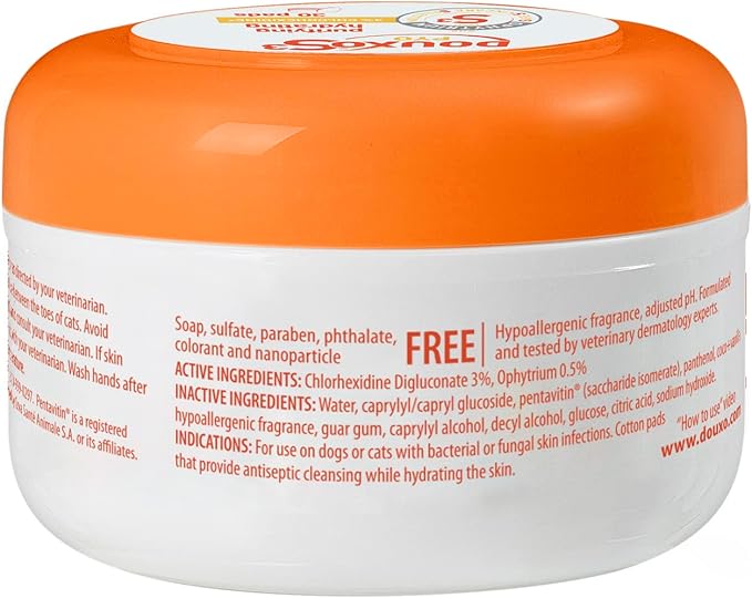 Douxo S3 Pyo Pads, Contains 3% Chlorhexidine & 0.5% Ophytrium, Antiseptic & Hydrating, For Bacterial or Yeast Skin Infections, For Dogs and Cats, 30 Pads-PawvioPets