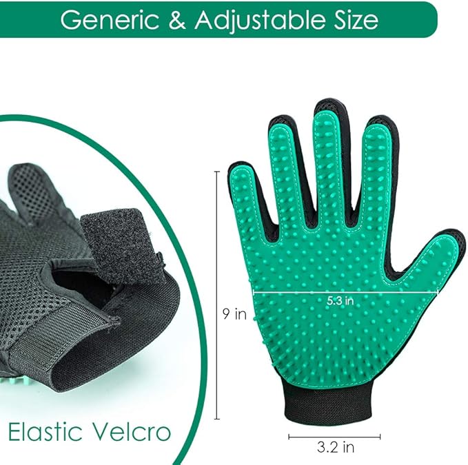 DELOMO Pet Hair Remover Gloves, 255 Tips, Deshedding Glove for Dog and Cat, Gentle De-Shedding Glove Brush, Green, 2 Count-PawvioPets
