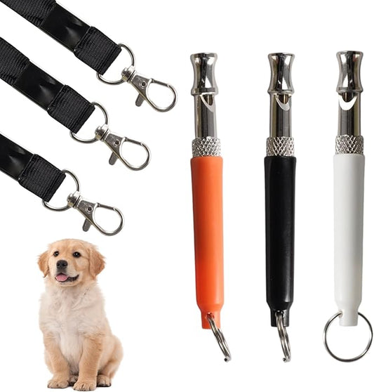 3 PCS Dog Whistle to Stop Barking Neighbors Dog, Adjustable Ultrasonic Wave Silent Dog Whistle, with Lanyard, Small and Portable, Suitable for All Dog Breeds (Black+White+Orange)-PawvioPets