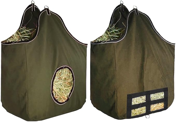 Derby Originals Large 24 OZ Canvas Horse Hay Bag 2 Sided Combo Design X Wide Gusset and 6 Month Warranty-PawvioPets