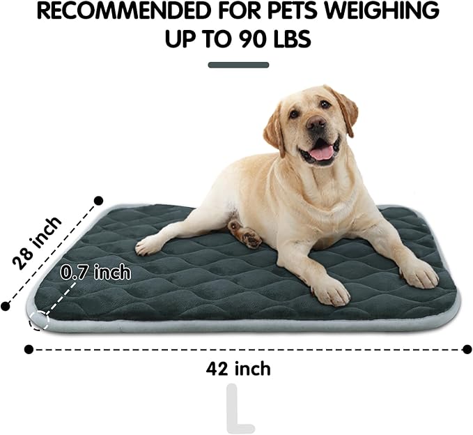 furrybaby Dog Bed Mat Flat Crate Mat with Anti-Slip Bottom Machine Washable Pet Kennel Pad for Dog Sleeping (L 42x28'', Grey Mat)-PawvioPets