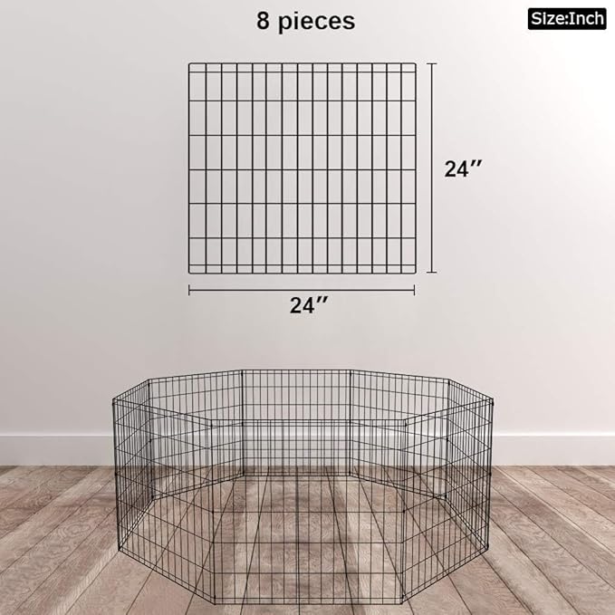 BestPet Dog Pen Playpen Puppy Pet Playpen 8 Panel Indoor Outdoor Metal Portable Folding Animal Exercise Dog Fence,24",Black-PawvioPets