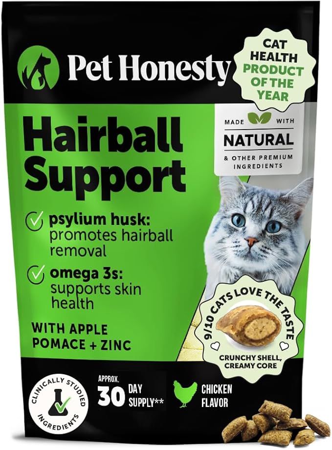 Cat Hairball Support Crunchy & Creamy Chews, Hairball Remedy Treats, Cat Furball Treatment, Supports Skin & Coat, Vitamins for Digestion, Chicken (30-Day Supply)-PawvioPets