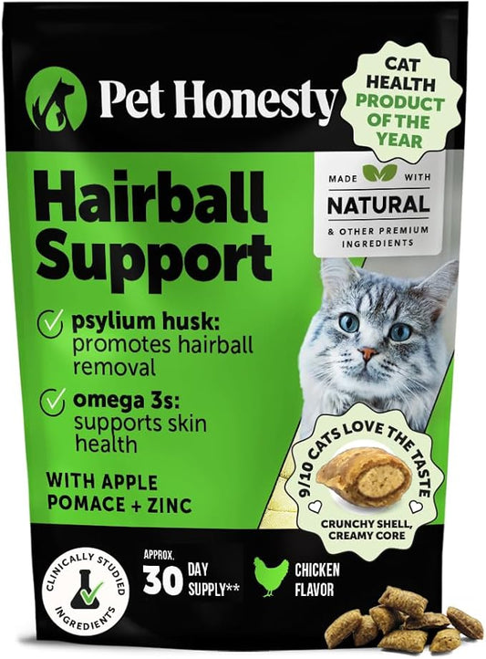 Cat Hairball Support Crunchy & Creamy Chews, Hairball Remedy Treats, Cat Furball Treatment, Supports Skin & Coat, Vitamins for Digestion, Chicken (30-Day Supply)-PawvioPets