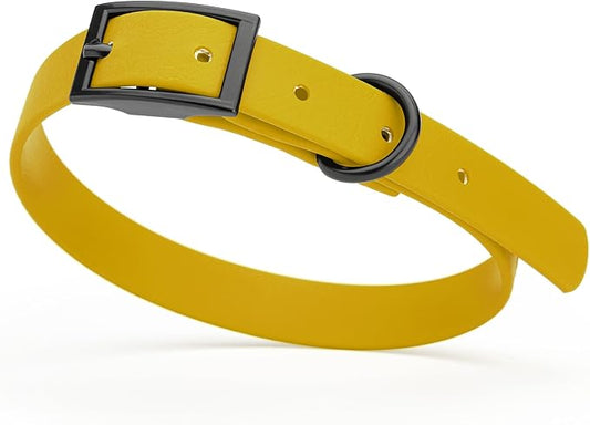 Dogline Biothane Waterproof Dog Collar Strong Coated Nylon Webbing with Black Hardware Odor- Proof for Easy Care Easy to Clean High Performance Fits Small Medium or Large Dogs, Treasure Gold-PawvioPets