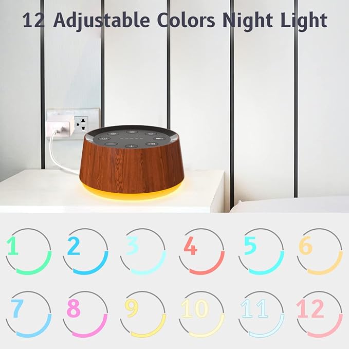 Brown Noise Sound Machine with 30 Soothing Sounds 12 Colors Night Light White Noise Machine for Adults Baby Kids Sleep Machines with 36 Volume Levels Memory Function 5 Timers for Home Office Travel-PawvioPets