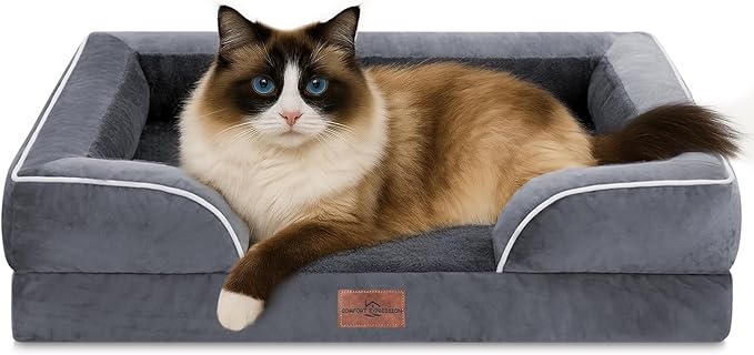 Comfort Expression Small Dog Beds Waterproof Cat Beds Orthopedic Foam Sofa Beds for Small Dogs Comfy Pet Bed with Washable Removable Cover & Non-Slip Bottom(XX-Small,Dark Grey)-PawvioPets