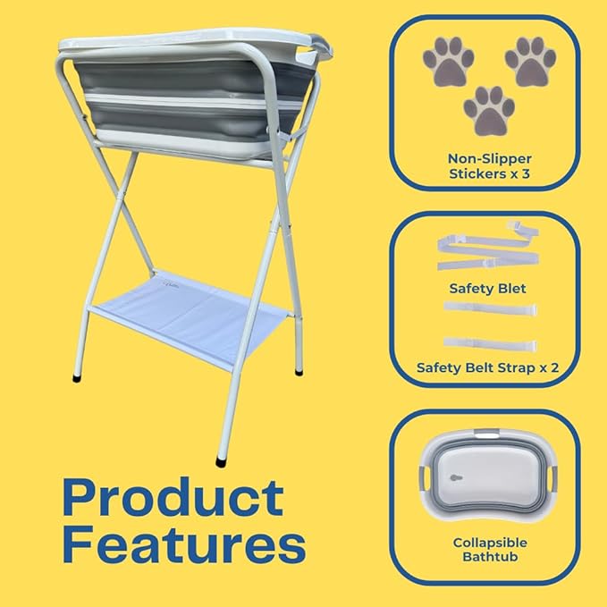 Collapsible Elevated Pet Bathtub, Foldable Washing Station for Small to Medium Dogs and Cats, Portable Pet Shower and Grooming Stand for Indoor and Outdoor Use-PawvioPets