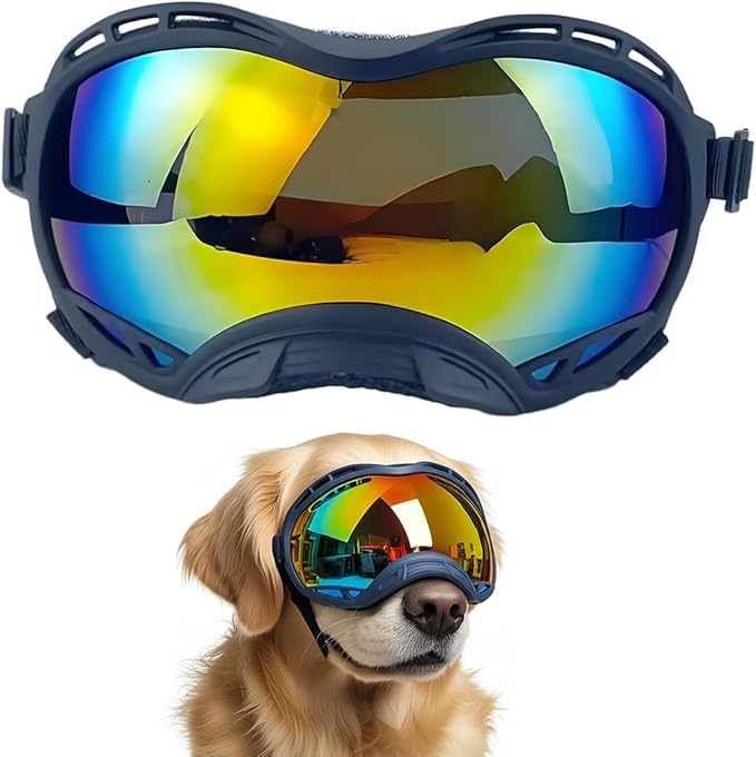 Dog Goggles for Large Breeds Anti-UV Sunglasses for Medium to Large Dogs, Windproof, Dustproof, Snowproof Eye Protection, Soft Frame Pet Goggles for Outdoor Activities (Colored Lens)-PawvioPets