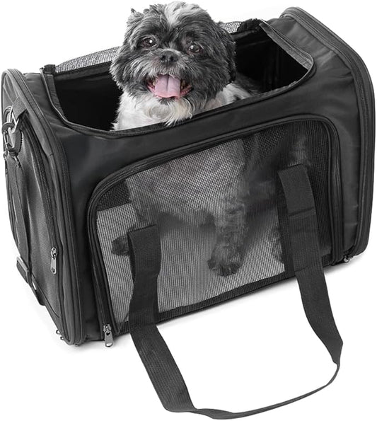 17.5" Pet Travel Carrier Bag - Collapsible Cat & Dog Carrier - Breathable, Durable & Spacious - Fits Small and Medium Pets up to 15lbs - Pet Travel Bag by Tebon-PawvioPets