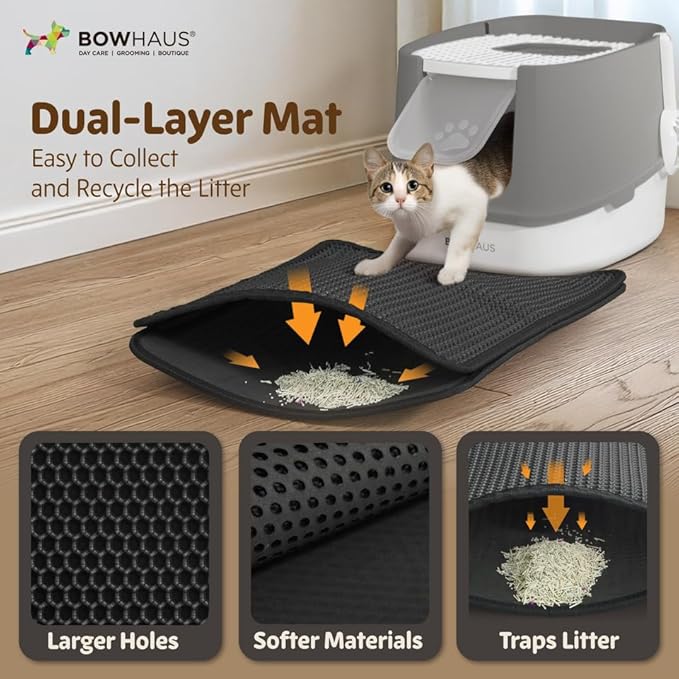 Fully Enclosed Cat Litter Box w/Lid, Scoop, Cat Mat & Odor Fitter, Large Plastic Cat Toilet with Double Door, Anti-Splashing Cat Litter Box with Lockable Front Door, Dark Grey-PawvioPets